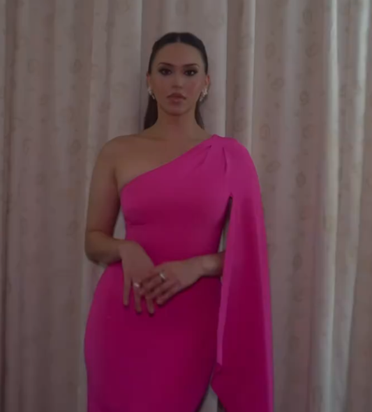 Elegante vestido de fiesta largo de gasa rosa intenso con un solo hombro, vestido de fiesta de verano para 22 cumpleaños, vestidos para 21 cumpleaños DH1028