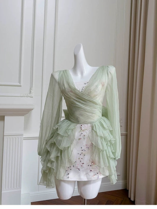 Lindos vestidos de fiesta de gasa verde menta con tirantes finos y corte en A para octavo grado, vestido de verano para escuela secundaria, atuendos para fiesta de bienvenida DH102