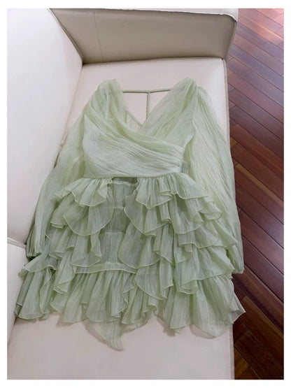 Lindos vestidos de fiesta de gasa verde menta con tirantes finos y corte en A para octavo grado, vestido de verano para escuela secundaria, atuendos para fiesta de bienvenida DH102