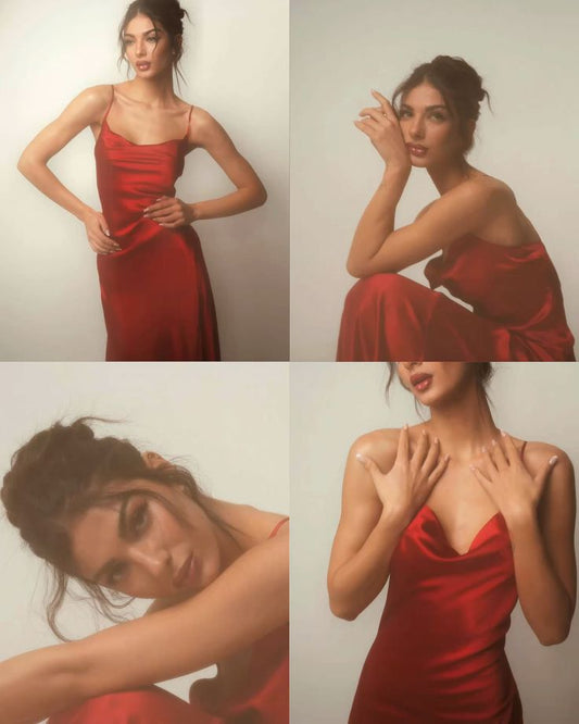 Elegante vestido de fiesta largo de satén rojo con tirantes finos para fiesta de verano, ideal para 20 cumpleaños y 18 años, DH1037