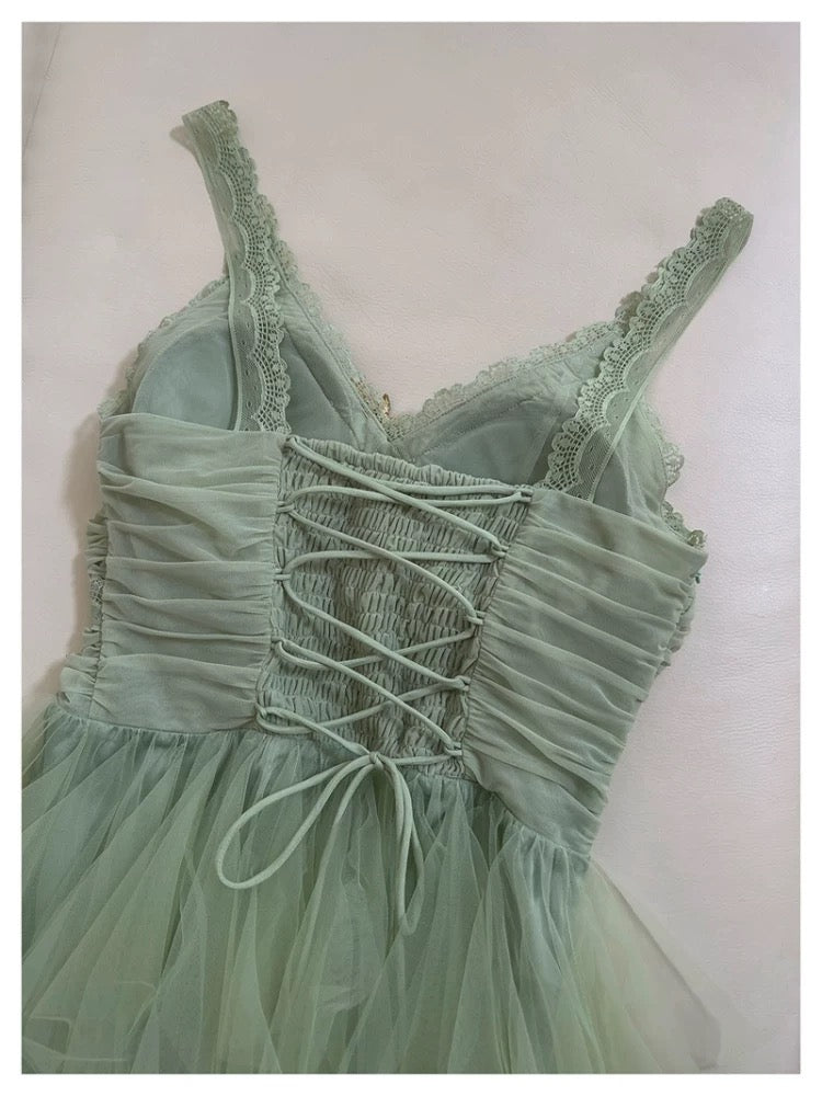 Vestidos de fiesta de tul verde menta con tirantes finos, corte A, para octavo grado, de verano, para escuela secundaria, DH103