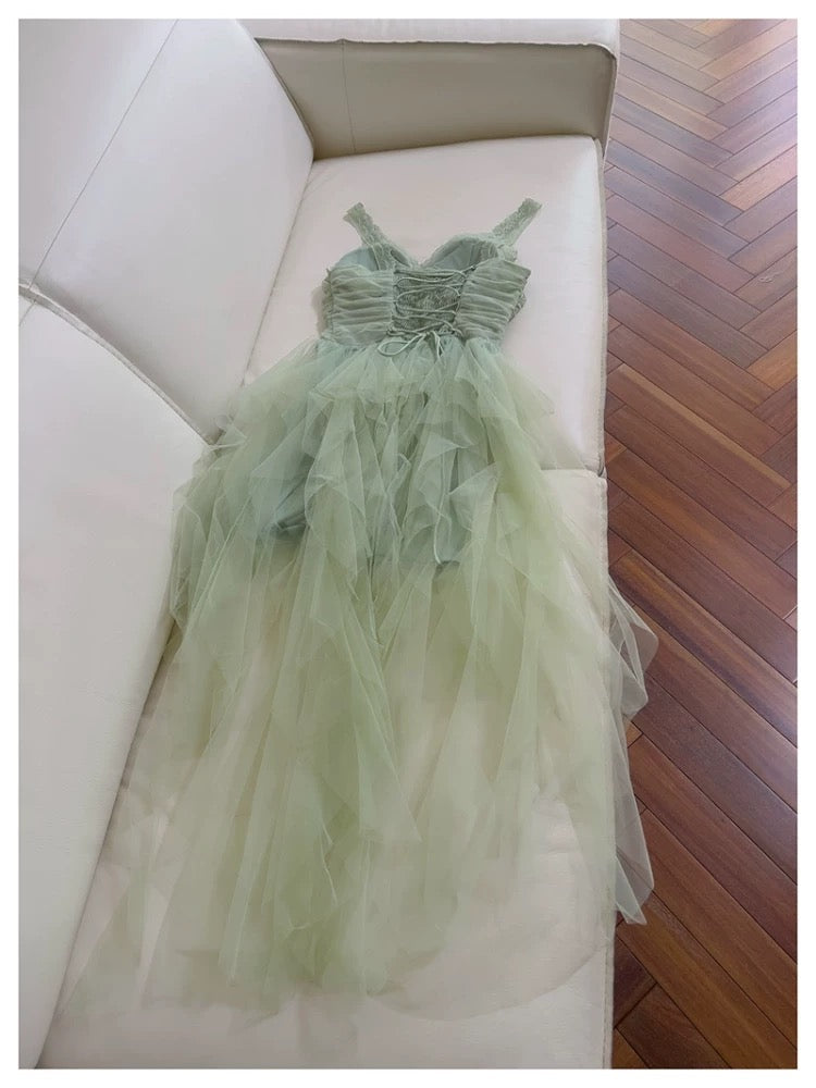 Vestidos de fiesta de tul verde menta con tirantes finos, corte A, para octavo grado, de verano, para escuela secundaria, DH103