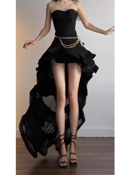 Elegante vestido de fiesta largo negro sin tirantes, de fiesta, de verano, para 22 cumpleaños y 18 años, DH1043