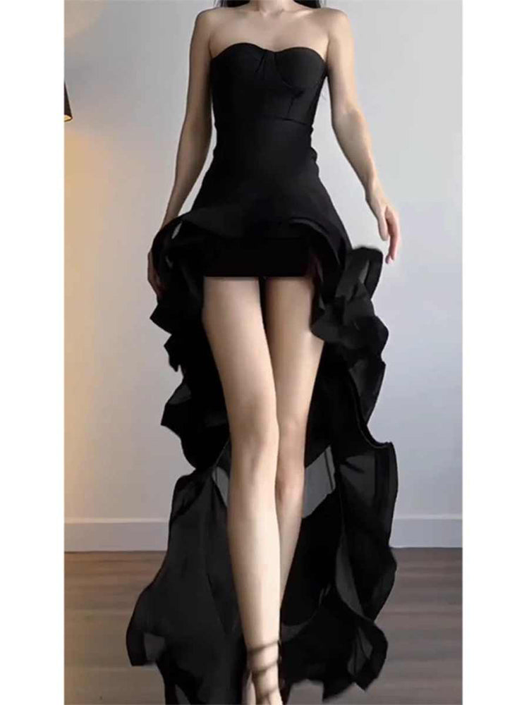 Elegante vestido de fiesta largo negro sin tirantes, de fiesta, de verano, para 22 cumpleaños y 18 años, DH1043