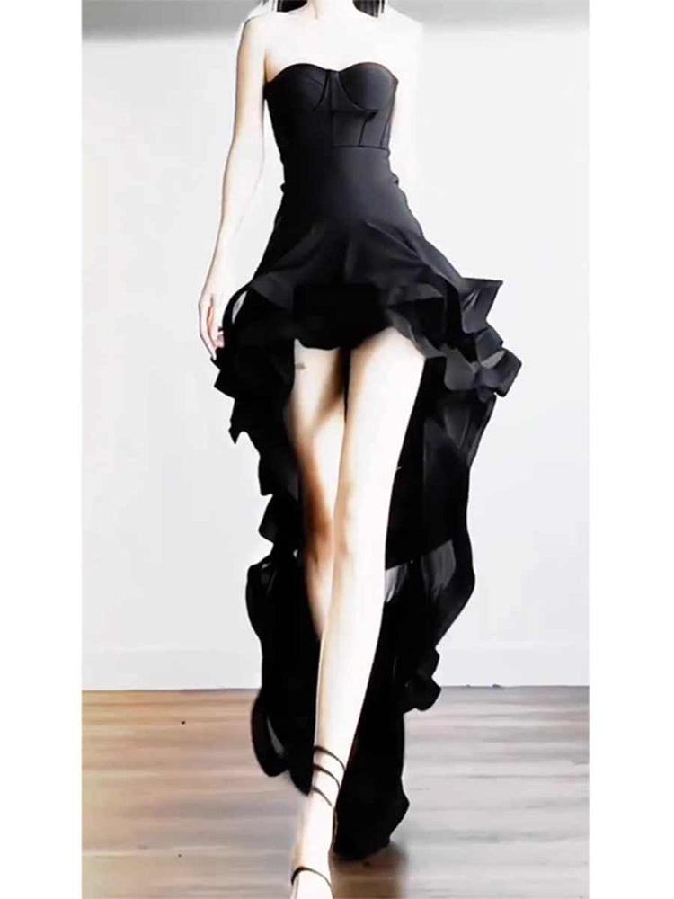 Elegante vestido de fiesta largo negro sin tirantes, de fiesta, de verano, para 22 cumpleaños y 18 años, DH1043