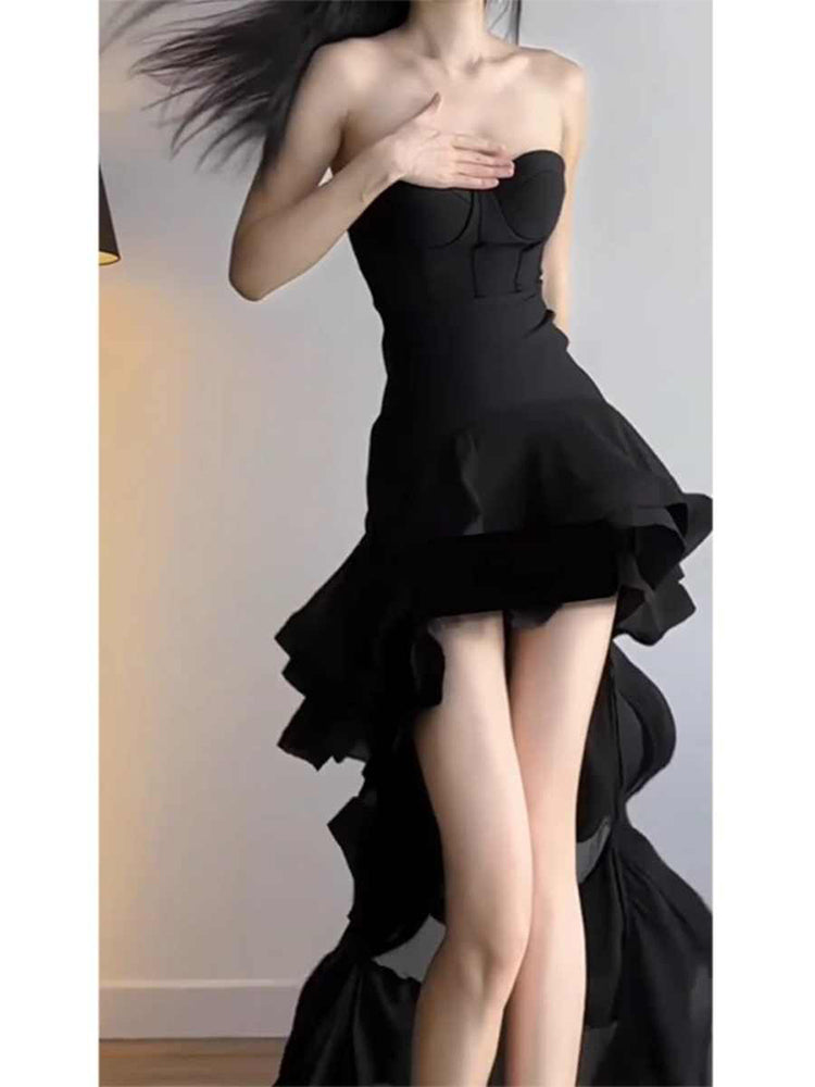 Elegante vestido de fiesta largo negro sin tirantes, de fiesta, de verano, para 22 cumpleaños y 18 años, DH1043