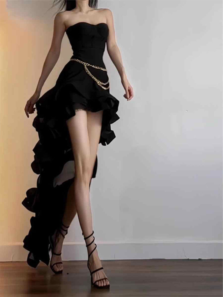 Elegante vestido de fiesta largo negro sin tirantes, de fiesta, de verano, para 22 cumpleaños y 18 años, DH1043