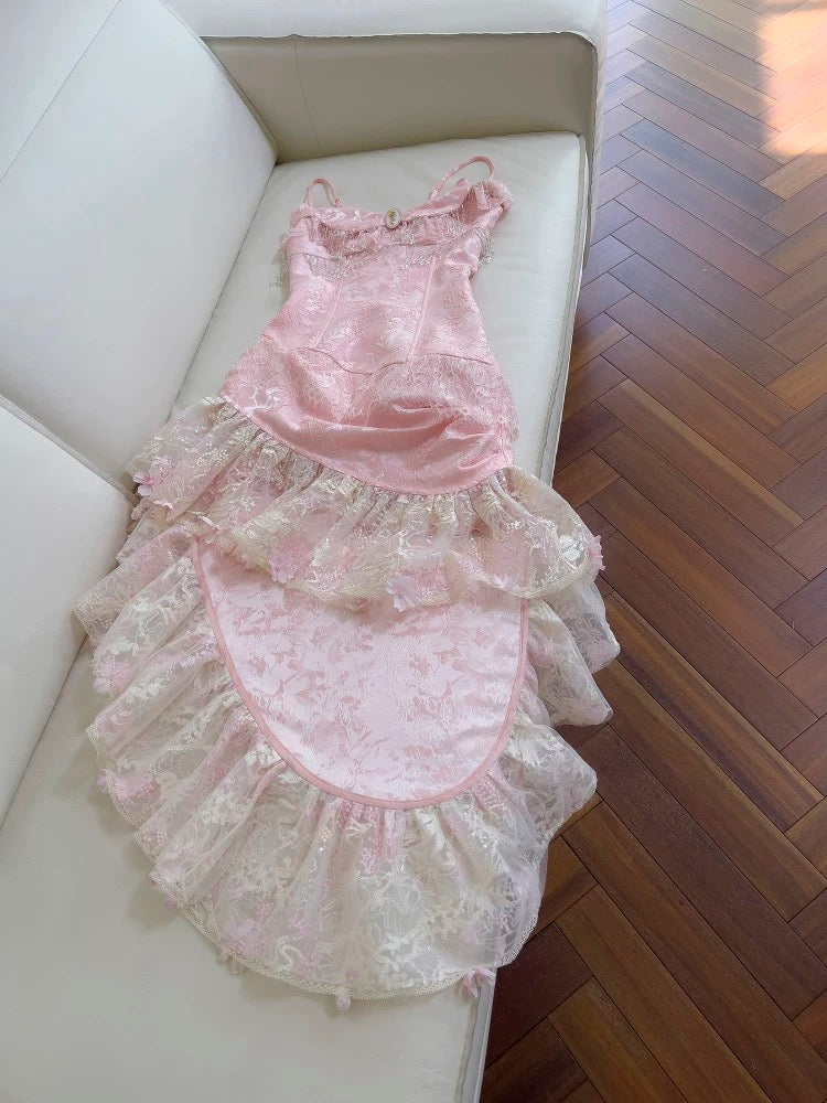 Vestidos de fiesta de verano para octavo grado, con tirantes finos, de encaje rosa, para escuela secundaria, DH104