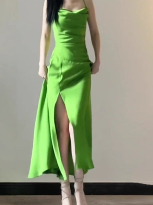 Elegante vestido de fiesta largo de sirena con tirantes finos y abertura verde, vestido de fiesta de verano para 22 cumpleaños, vestidos para 18 cumpleaños DH1050