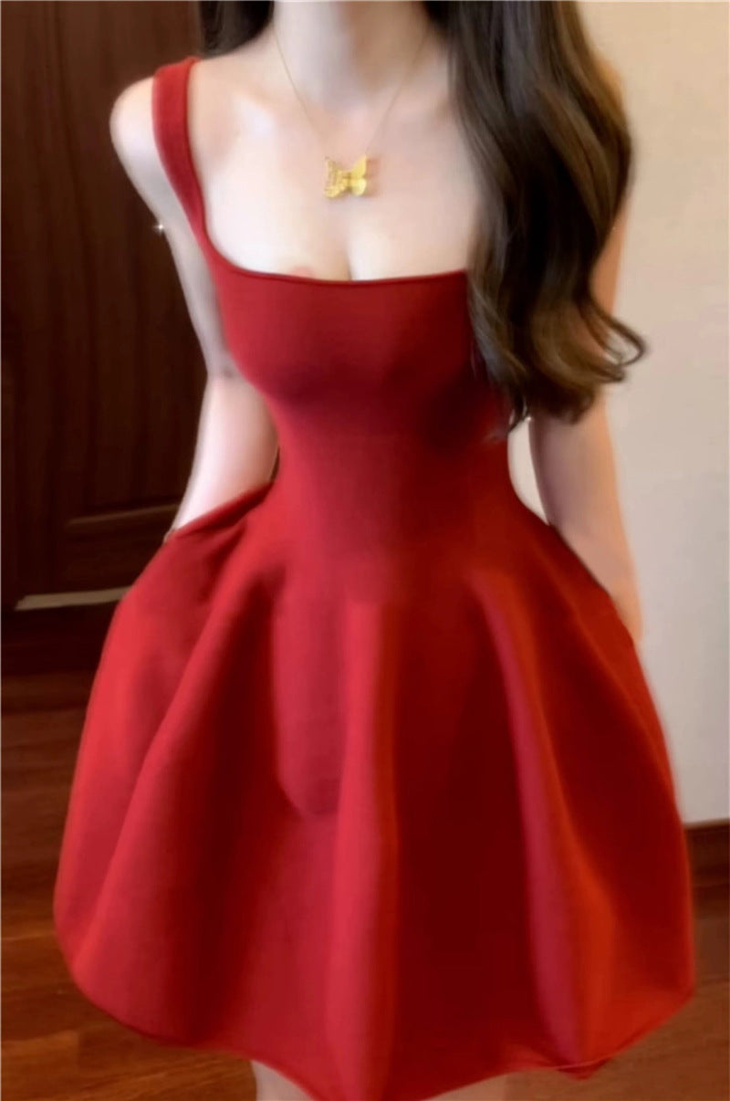 Cute A Line Square Red Satin Mini Short Formal 8th Grade Homecoming Dresses Summer Middle School Hoco Dress Homecoming Outfits DH1053