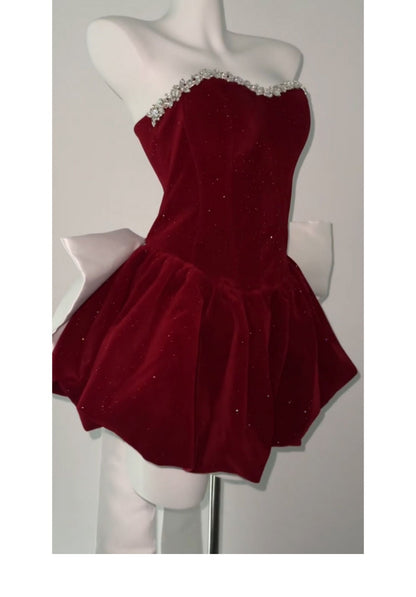 Vestido de fiesta corto de terciopelo burdeos con escote corazón para octavo grado, vestido de verano para escuela secundaria, DH1055