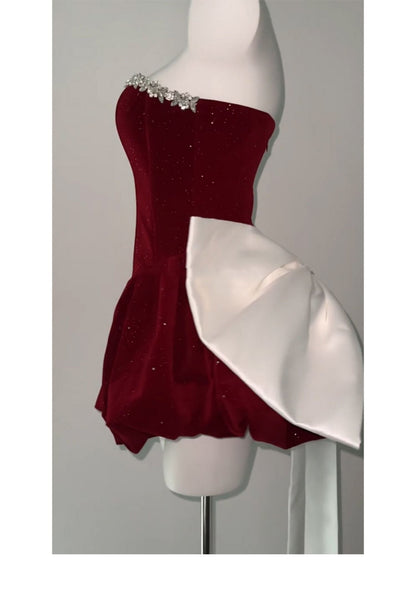 Vestido de fiesta corto de terciopelo burdeos con escote corazón para octavo grado, vestido de verano para escuela secundaria, DH1055