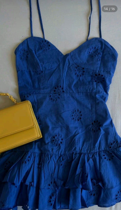 Vestido corto azul rey con tirantes finos, corte A, para fiesta de 8.º grado, de verano, para escuela secundaria, para 18.º cumpleaños, DH1061