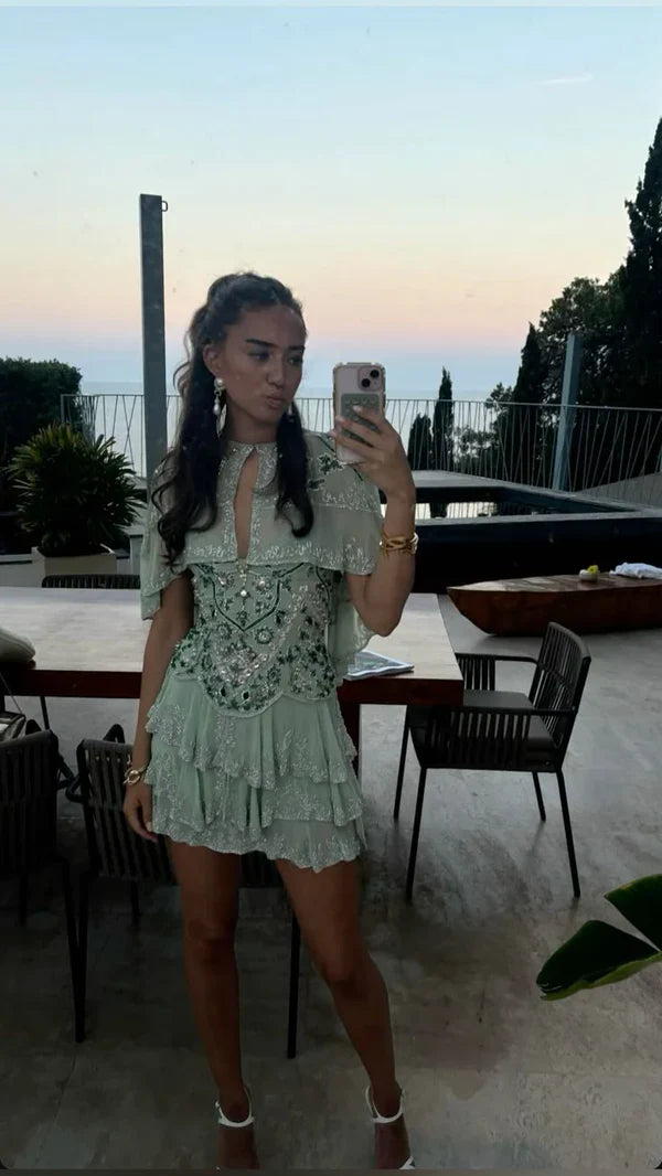 Vestido de fiesta vintage con bordado de cuentas, corte A, espalda descubierta, corto, para cóctel, TP4614