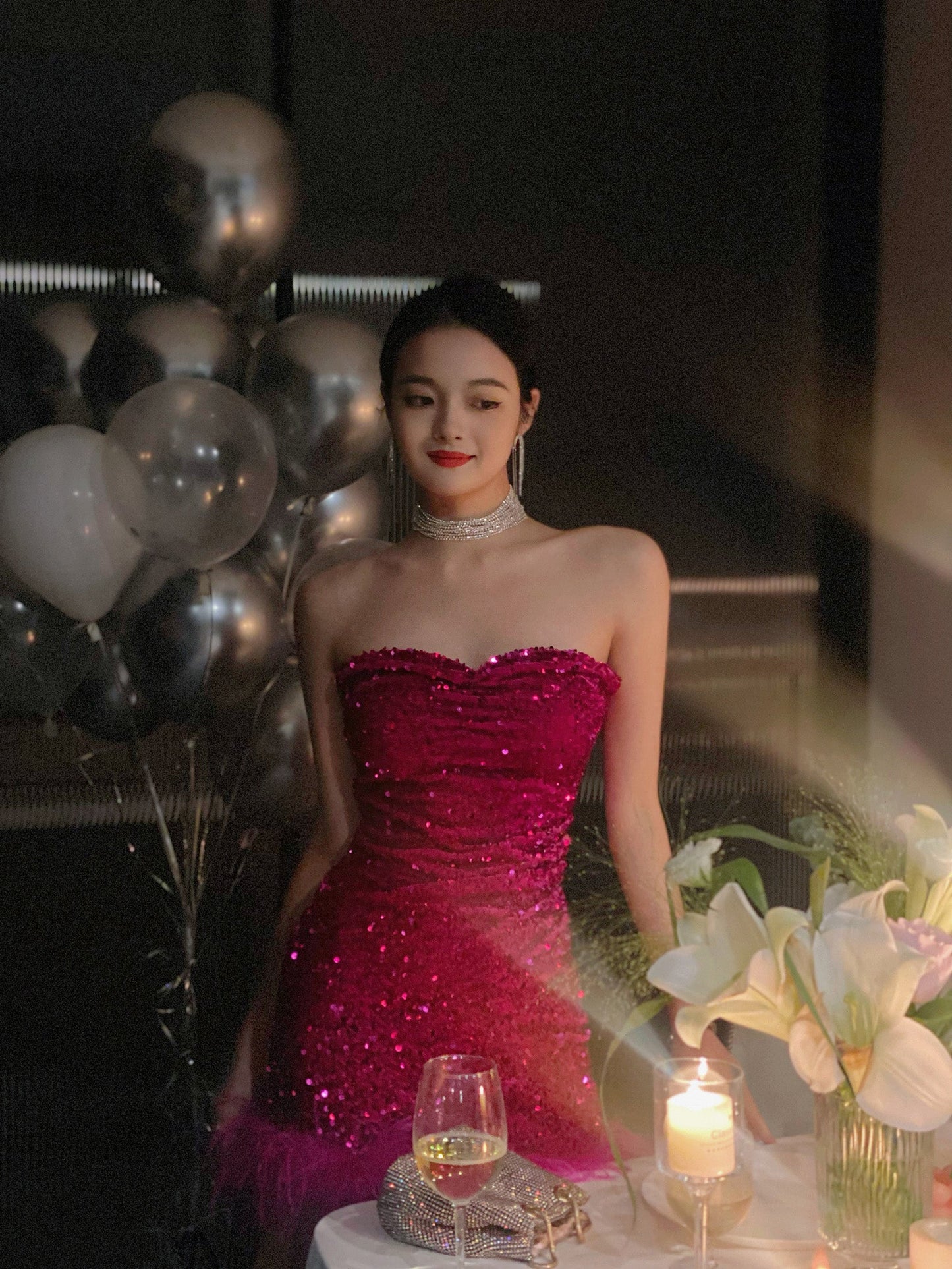 Cute Sheath Sweetheart Dragon Fruit Color Sequin Mini Short Formal 8th Grade Homecoming Dresses Summer Middle School Hoco Dress Homecoming Outfits DH1090