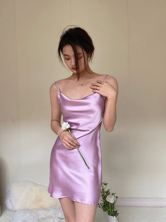 Simple Sheath Spaghetti Straps Lilac Satin Mini Short Formal 8th Grade Homecoming Dresses Summer Middle School Hoco Dress Homecoming Outfits DH1091