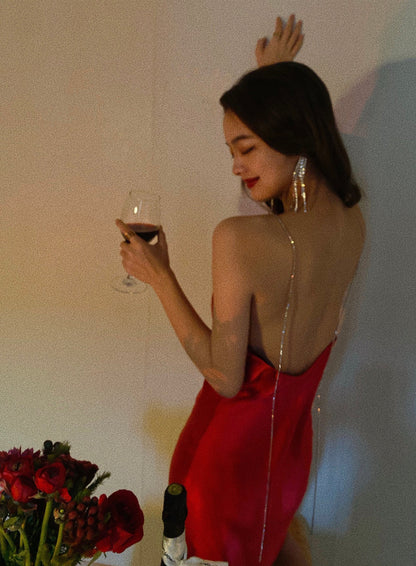 Vestido corto de satén rojo con tirantes finos, sexy, para fiesta de 8.º grado, de verano, para escuela secundaria, para cumpleaños, DH1096
