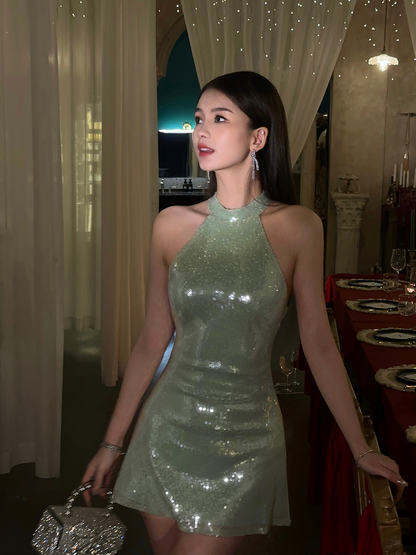 Sexy Sheath High Neck Sequin Mint Green Mini Short Formal 8th Grade Homecoming Dresses Summer Middle School Hoco Dress Birthday Outfits DH1098