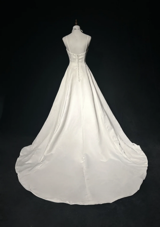 Vestido de novia vintage de los años 60, vestido de fiesta con tirantes finos, sin mangas, satén con cuentas, largo blanco, vestidos de novia elegantes de los años 90 DH1101