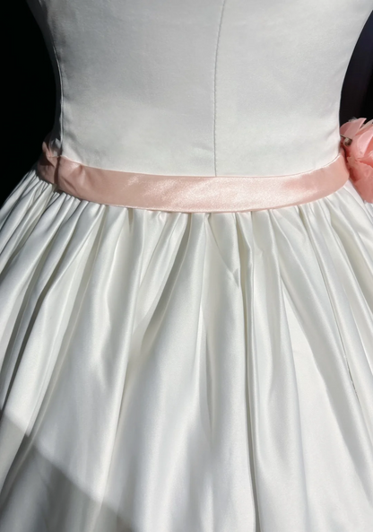 Vestido de novia vintage, vestido de fiesta, escote cuadrado, sin mangas, satén, cuentas, largo, blanco, años 70, elegante, DH1102