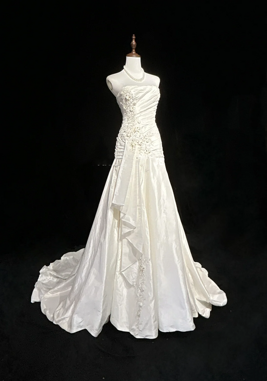 Vestido de novia único de sirena, sin tirantes, de encaje, sin mangas, blanco, años 50, vestidos de novia modestos, DH1103