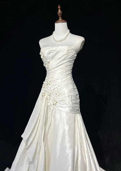 Vestido de novia único de sirena, sin tirantes, de encaje, sin mangas, blanco, años 50, vestidos de novia modestos, DH1103