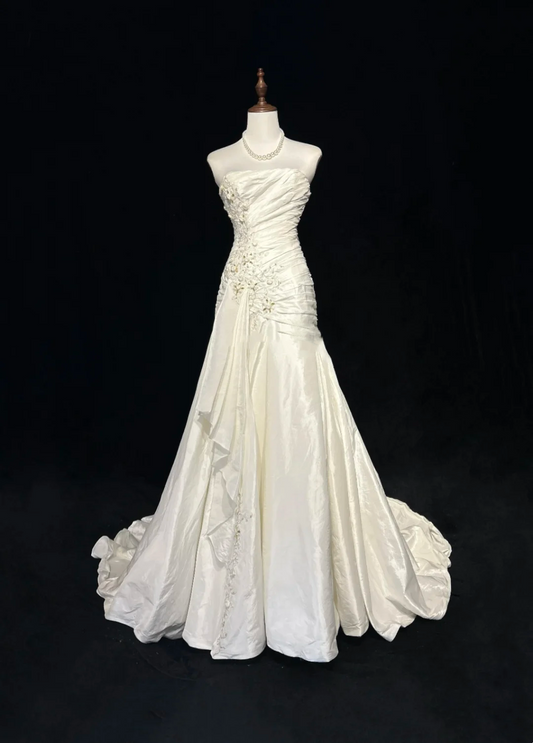 Vestido de novia único de sirena, sin tirantes, de encaje, sin mangas, blanco, años 50, vestidos de novia modestos, DH1103