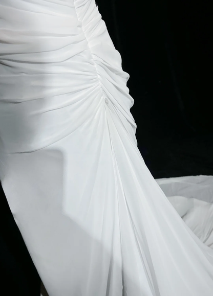 Vestido de novia vintage de los años 60, corte en A, un hombro, de gasa, sin mangas, largo, blanco, años 90, elegante, DH1106