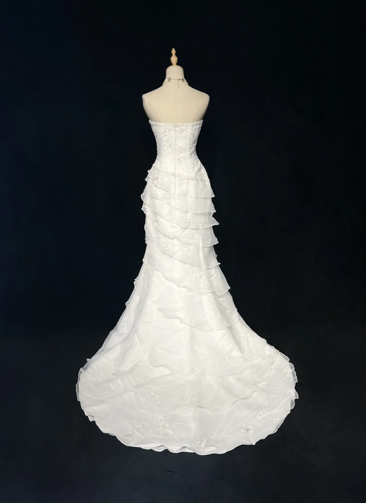 Vestido de novia vintage de los años 60, corte sirena, sin tirantes, de gasa, sin mangas, con encaje, largo, blanco, años 90, elegante, DH1107