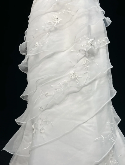 Vestido de novia vintage de los años 60, corte sirena, sin tirantes, de gasa, sin mangas, con encaje, largo, blanco, años 90, elegante, DH1107
