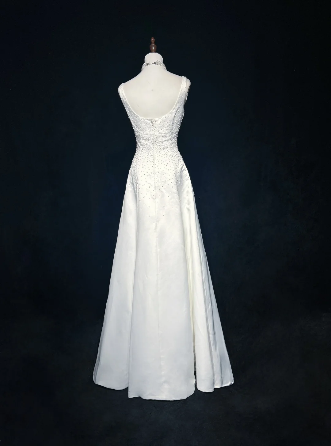 Vestido de novia vintage, corte A, escote cuadrado, sin mangas, con perlas, largo, blanco, años 70, elegante, DH1108