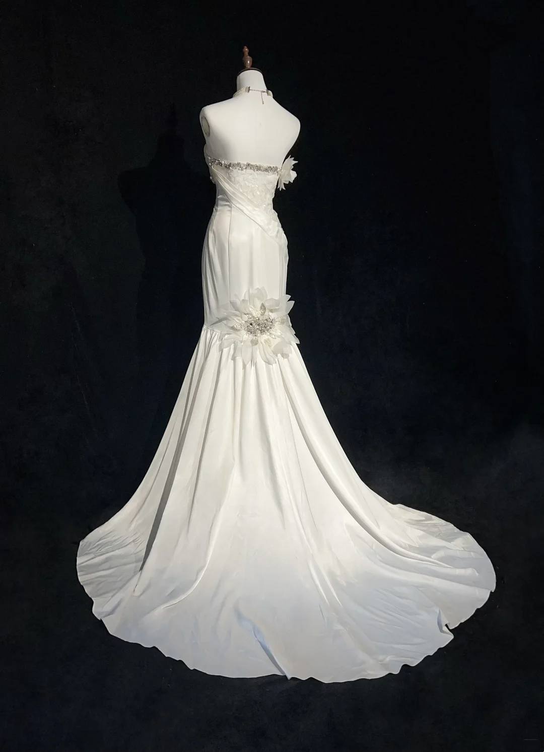 Vestido de novia único de corte sirena, sin tirantes, de gasa, blanco, años 50, modesto, DH1114
