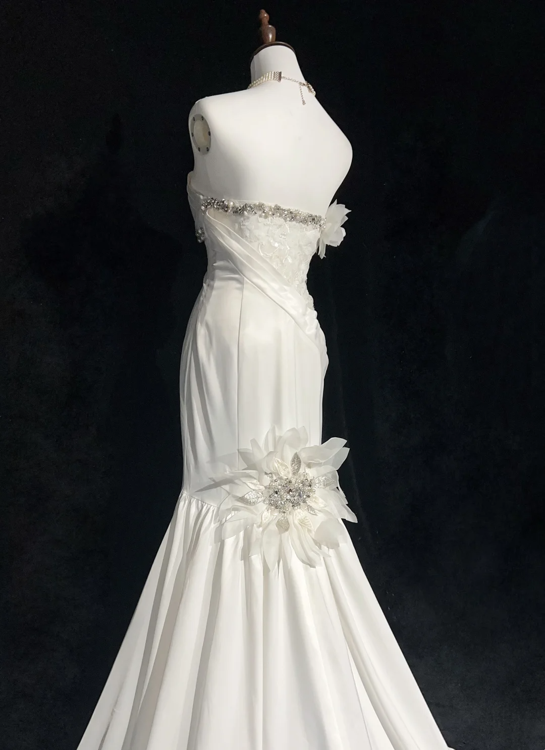Vestido de novia único de corte sirena, sin tirantes, de gasa, blanco, años 50, modesto, DH1114
