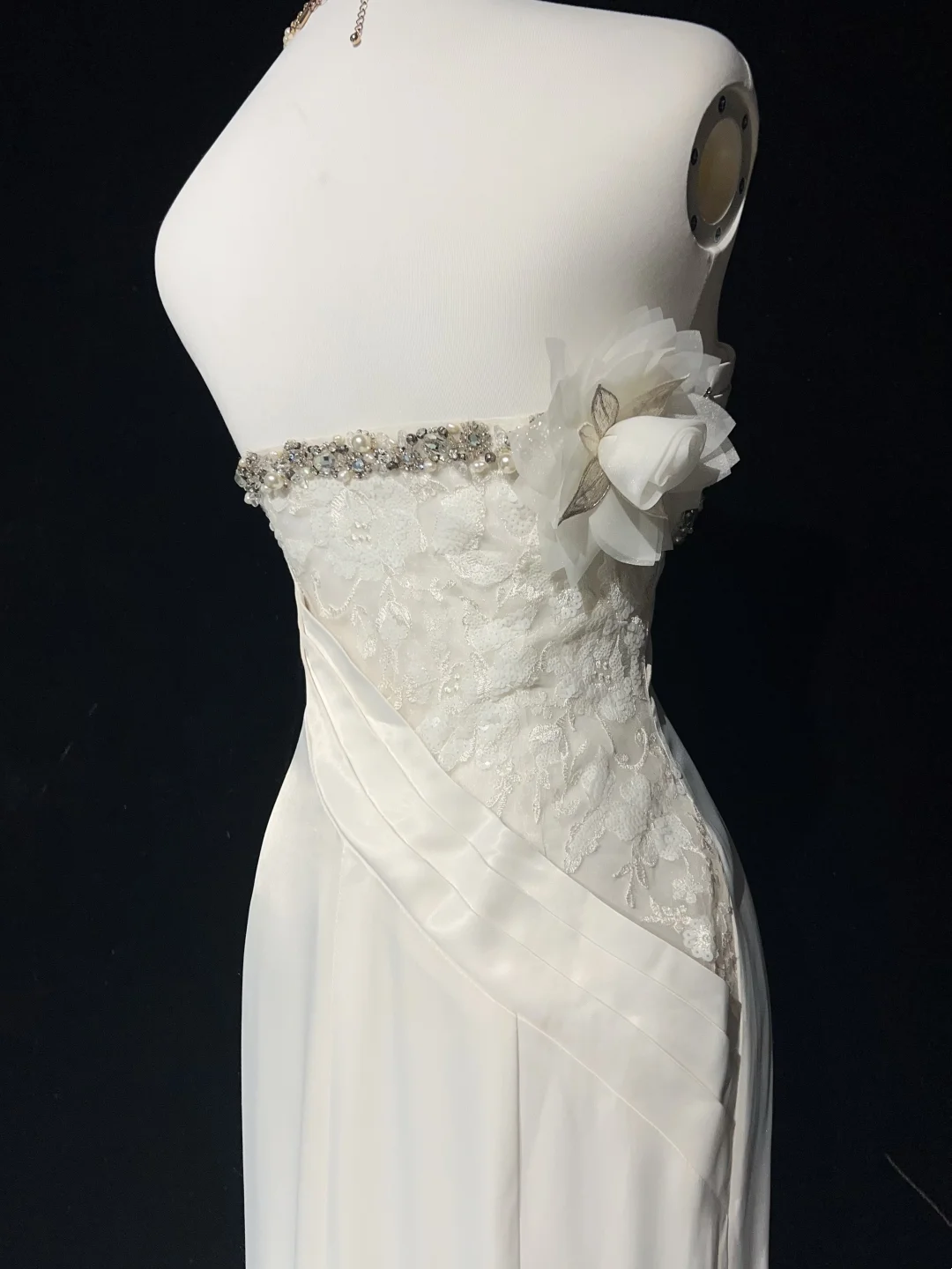 Vestido de novia único de corte sirena, sin tirantes, de gasa, blanco, años 50, modesto, DH1114