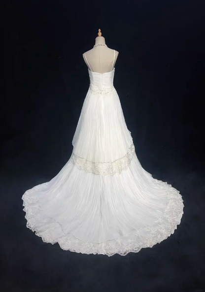 Vestido de novia único, corte A, tirantes finos, encaje, tul, sin mangas, blanco, años 50, vestidos de novia modestos, DH1116