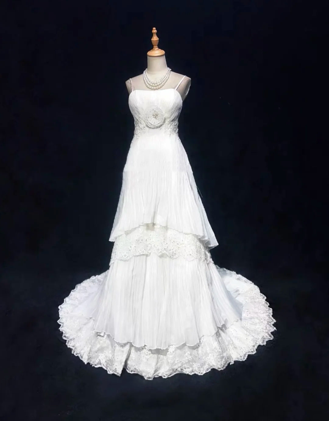 Vestido de novia único, corte A, tirantes finos, encaje, tul, sin mangas, blanco, años 50, vestidos de novia modestos, DH1116