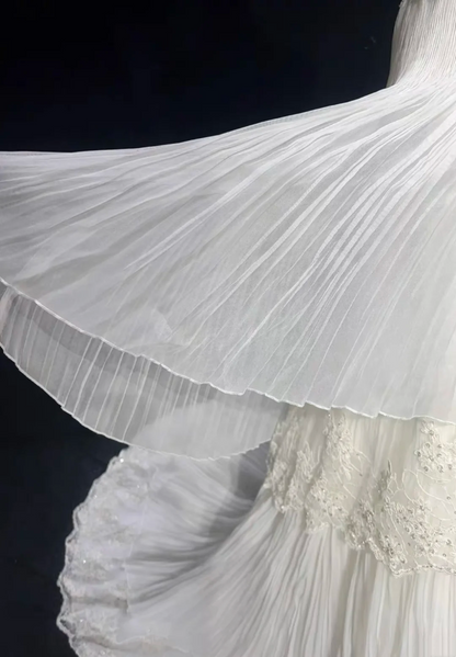 Vestido de novia único, corte A, tirantes finos, encaje, tul, sin mangas, blanco, años 50, vestidos de novia modestos, DH1116
