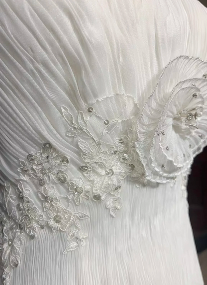 Vestido de novia único, corte A, tirantes finos, encaje, tul, sin mangas, blanco, años 50, vestidos de novia modestos, DH1116