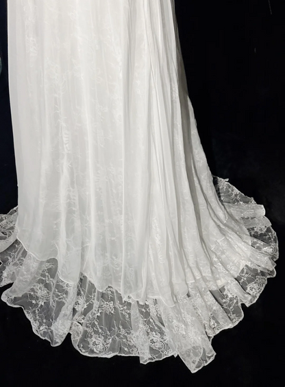 Vestido de novia vintage de los años 60, corte A, escote en V, mangas cortas, encaje, cuentas, largo, blanco, años 90, elegante, DH1118