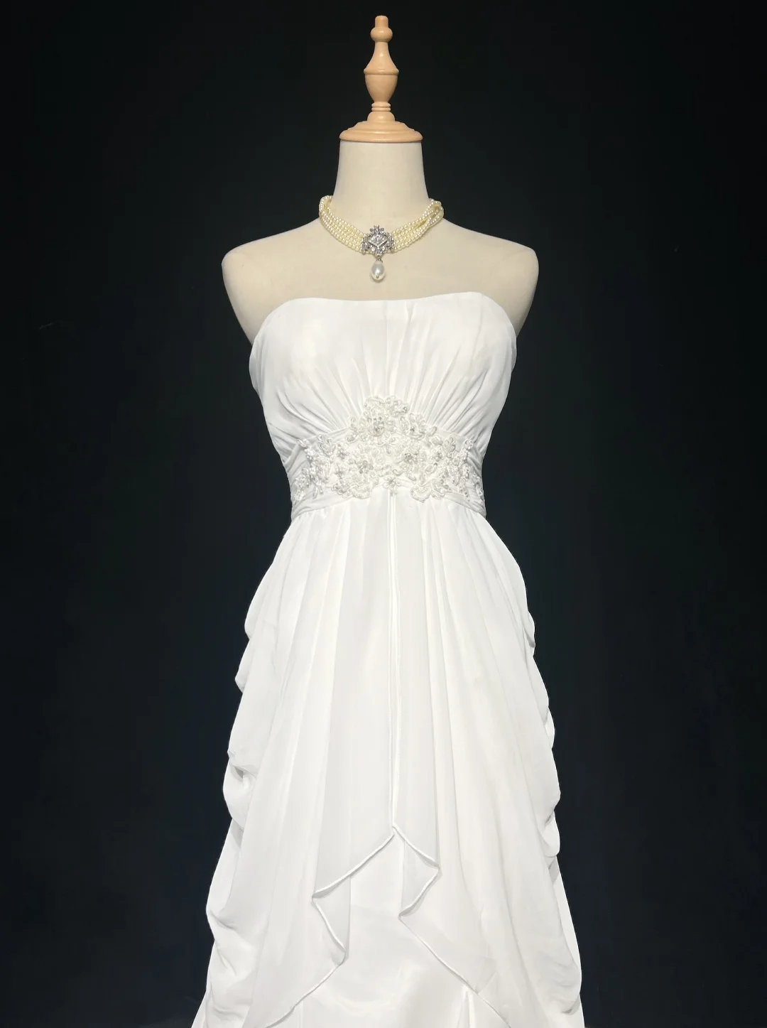 Vestido de novia retro de los años 60, corte A, sin tirantes, sin mangas, de gasa plisada, con cuentas, largo, blanco, elegante, DH1119