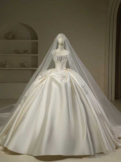 Hermoso vestido de novia, vestido de fiesta, sin tirantes, blanco, largo, de satén, vestidos de novia, vestido de novia DH111