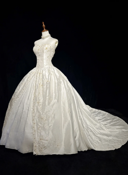Vestido de novia único, vestido de fiesta, escote corazón, apliques de encaje, sin mangas, blanco, años 50, vestidos de novia vintage, DH1121