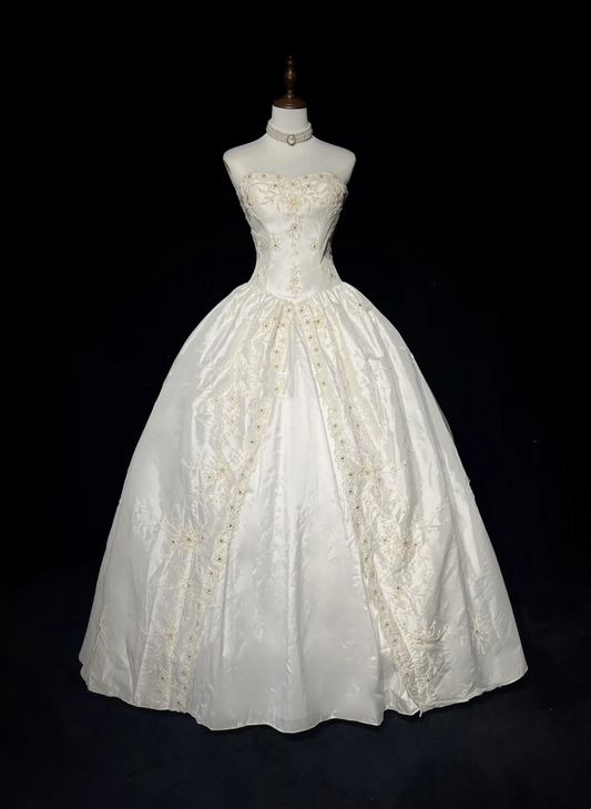 Vestido de novia único, vestido de fiesta, escote corazón, apliques de encaje, sin mangas, blanco, años 50, vestidos de novia vintage, DH1121