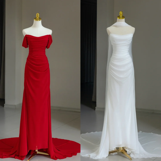 Vestido de novia modesto, corte tubo, hombros descubiertos, mangas cortas, tul, elegante, DH1127