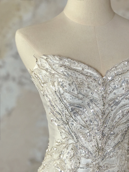 Vestido de novia modesto de corte sirena con escote corazón, sin mangas, con cuentas plateadas, largo blanco, elegante, DH1128