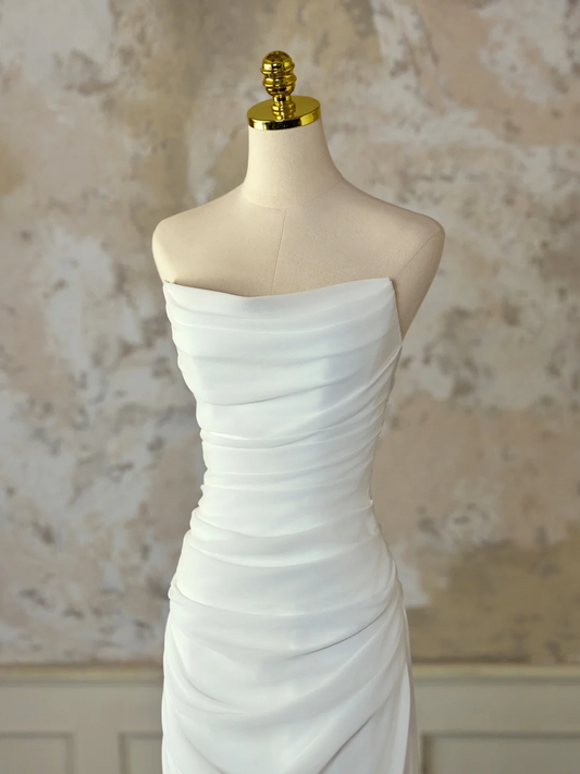 Vestido de novia modesto de corte sirena, escote corazón, sin mangas, de gasa, largo, blanco, elegante, DH1129