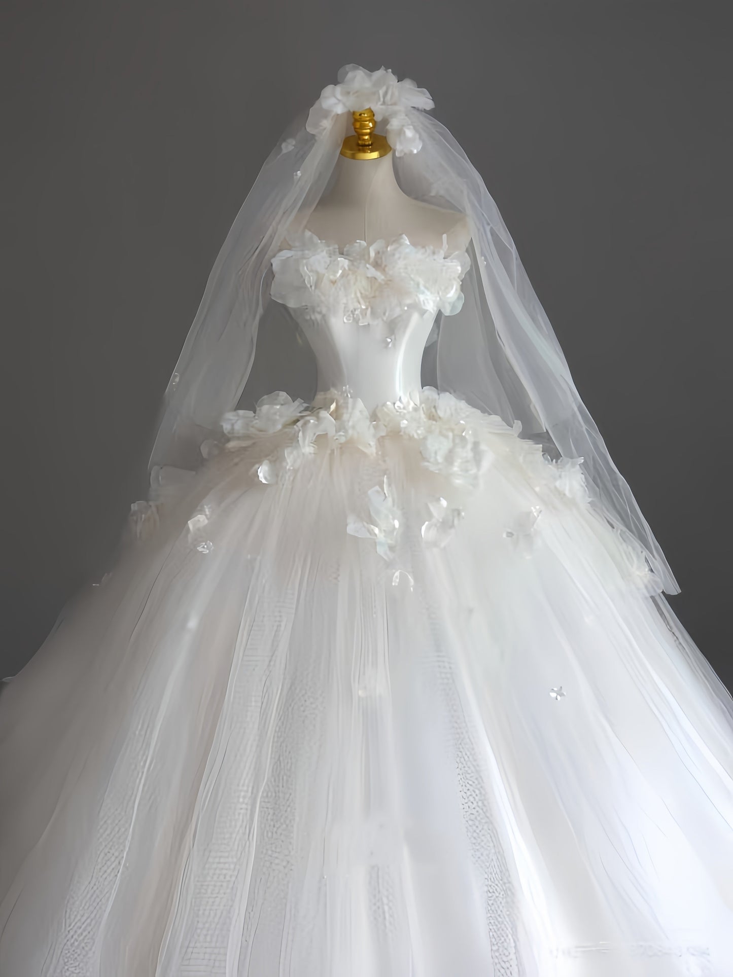 Hermoso vestido de novia, sin tirantes, blanco, largo, de tul, DH112