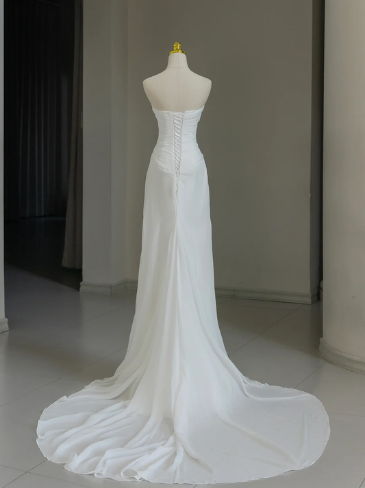 Vestido de novia modesto, con hombros descubiertos y mangas cortas de tul, elegante, DH1134