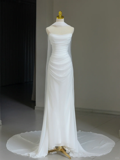 Vestido de novia modesto, con hombros descubiertos y mangas cortas de tul, elegante, DH1134