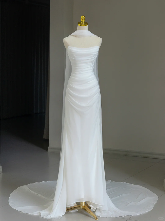 Vestido de novia modesto, con hombros descubiertos y mangas cortas de tul, elegante, DH1134